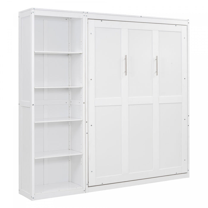 Jocelyn Space-saving Full Murphy Bed With Shelves - White 