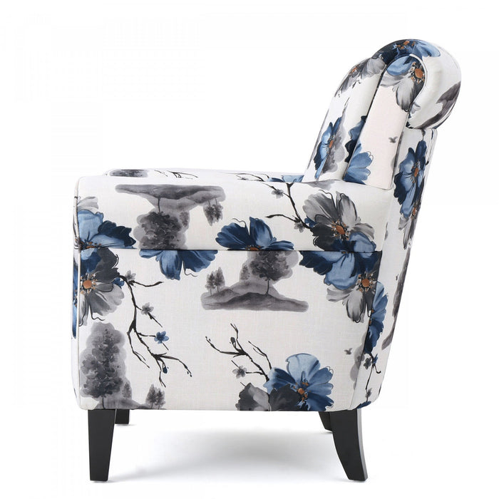 Pansy Floral Fabric Upholstered Accent Chair With Flared Arms And Wooden Legs,flower 