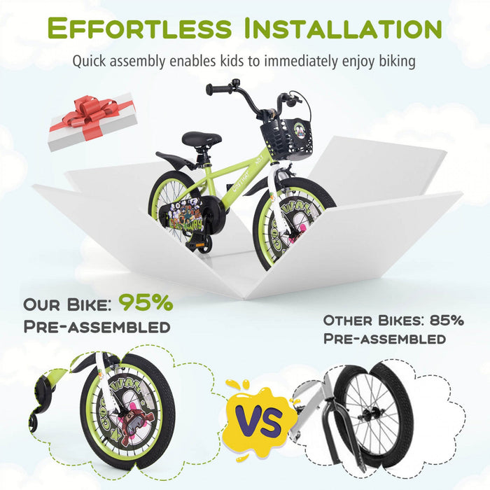 Costway 18" Kid's Bike For 4-8 With Height-adjustable Handlebar & Saddle Handbrake Green