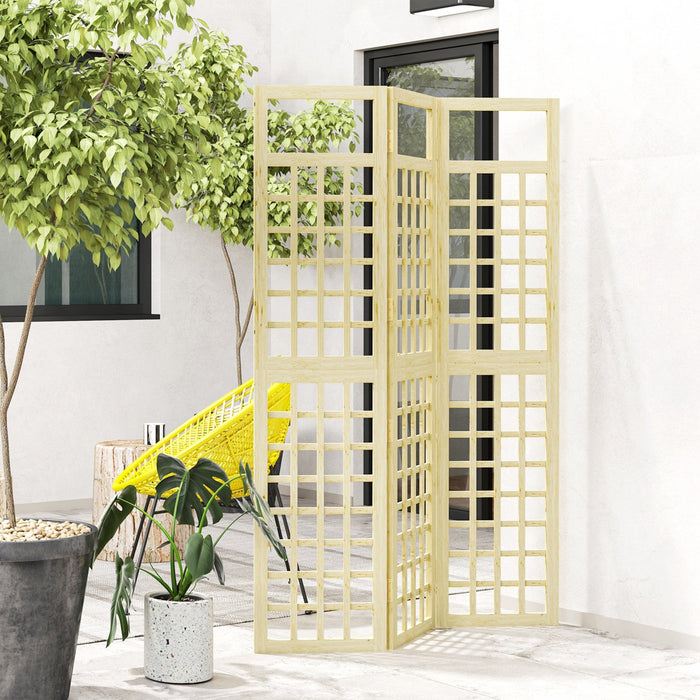 Outsunny 3 Panel Outdoor Wood Privacy Screen, Room Divider, Natural Wood