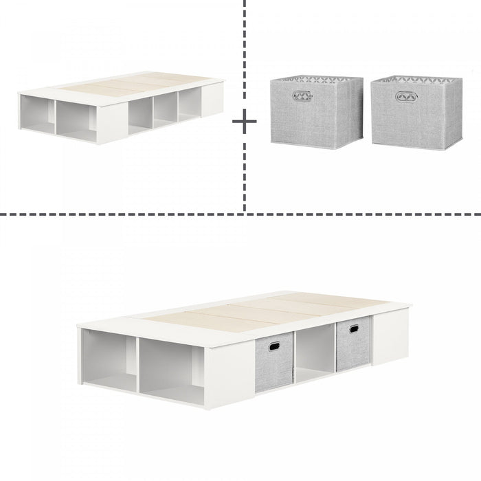 Flexible Storage Platform Bed With Baskets - Pure White 