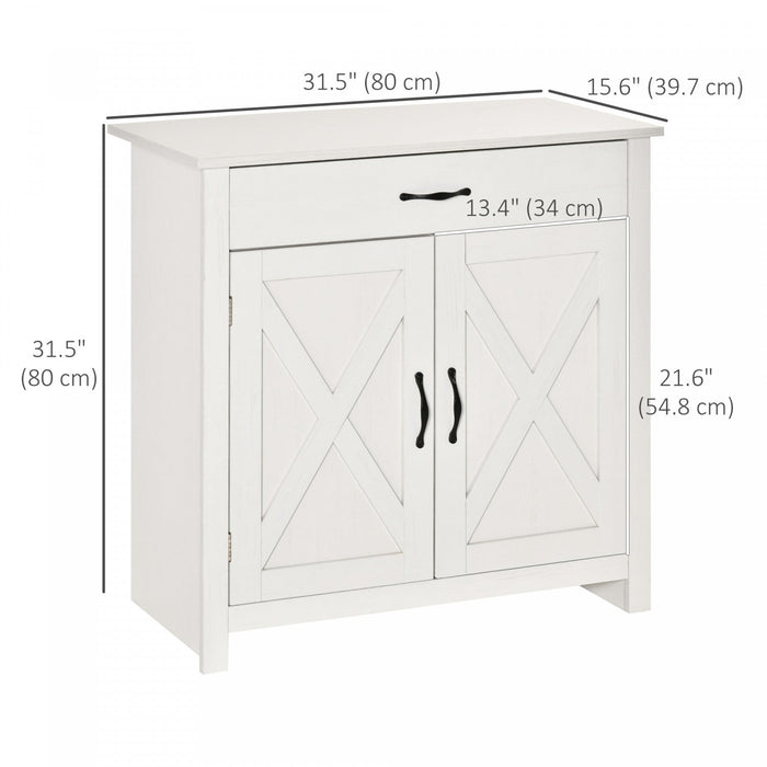 HOMCOM Farmhouse Sideboard, Buffet Cabinet with Barn Door, Distressed White