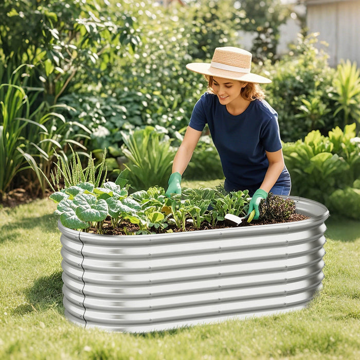 Costway 2 Pcs Raised Garden Bed Kit Planter Raised Garden Boxes Outdoor 65" X 32" X 24" Silver