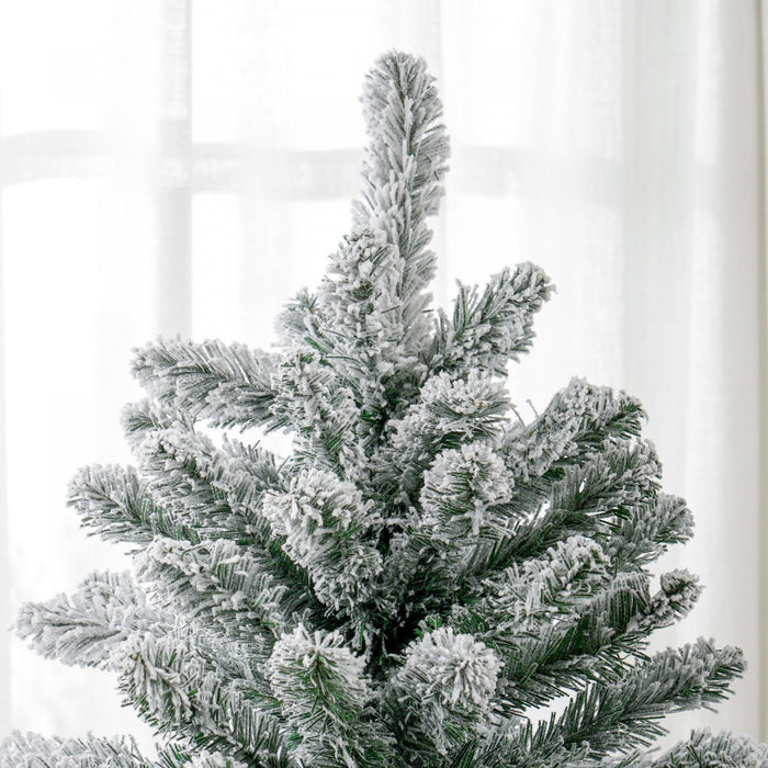 Homcom 6ft Flocked Artificial Christmas Tree With Metal Stand, Hinged Tips