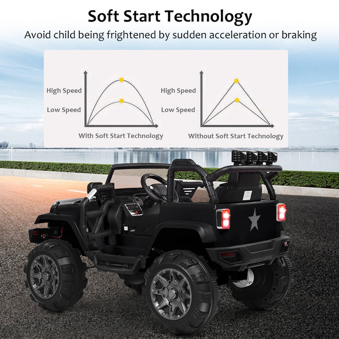 Costway 12v Kids Ride On Truck Car W/ Remote Control Mp3 Music Led Lights Black