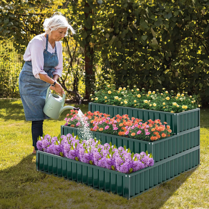 Costway 1 Pcs 3-tier Raised Garden Bed,47" X 47" X 24" Metal Outdoor Elevated Planter Box Green