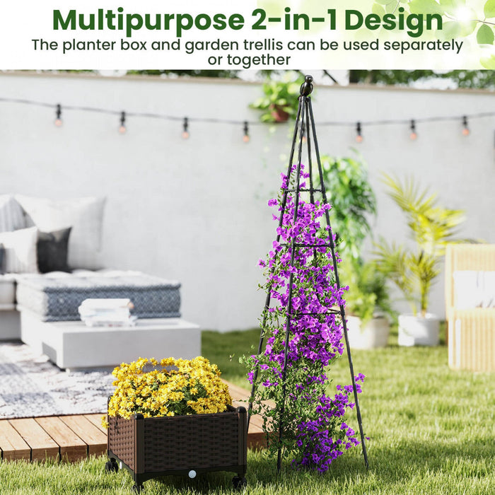 Costway 2 Pcs Raised Garden Bed With Plant Box & Obelisk Trellis Lockable Wheels Cage Planter