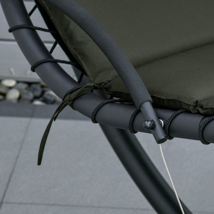 Outsunny Floating Chaise Lounge Outdoor Porch Swing Chair Hanging Hammock Reclining Seat W/ Arc Stan