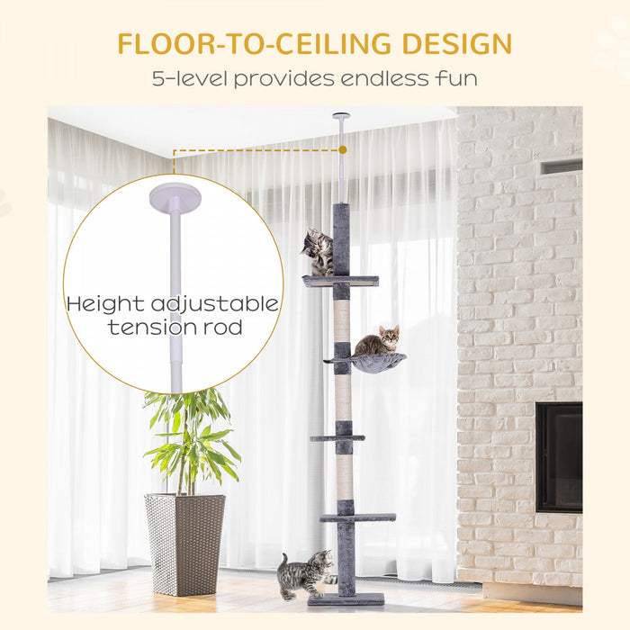 Pawhut 8.5ft Cat Climbing Tree 5-tier Kitty Activity Center Floor-to-ceiling Cat Climber Toy With Sc