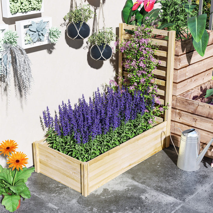Outsunny 43" Raised Garden Bed Wooden, Planters Box With Trellis, Natural