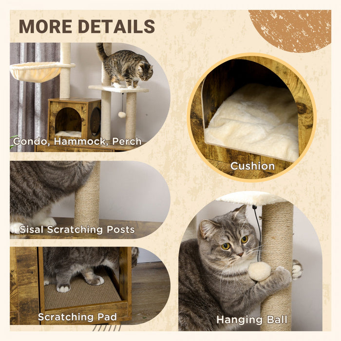 Pawhut Litter Box Enclosure With Cat Tree Tower, Hidden Cat Washroom Furniture With Condo, Scratchin
