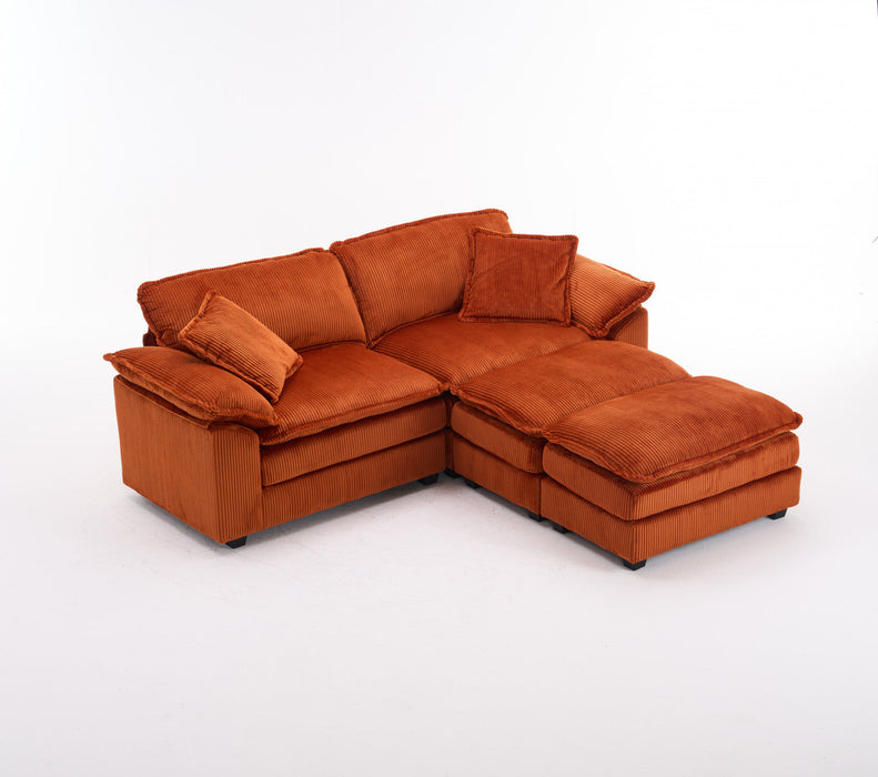 Liam 84.6\" Comfortable Cloud Modular Sofa with Corduroy Upholstered,Orange  