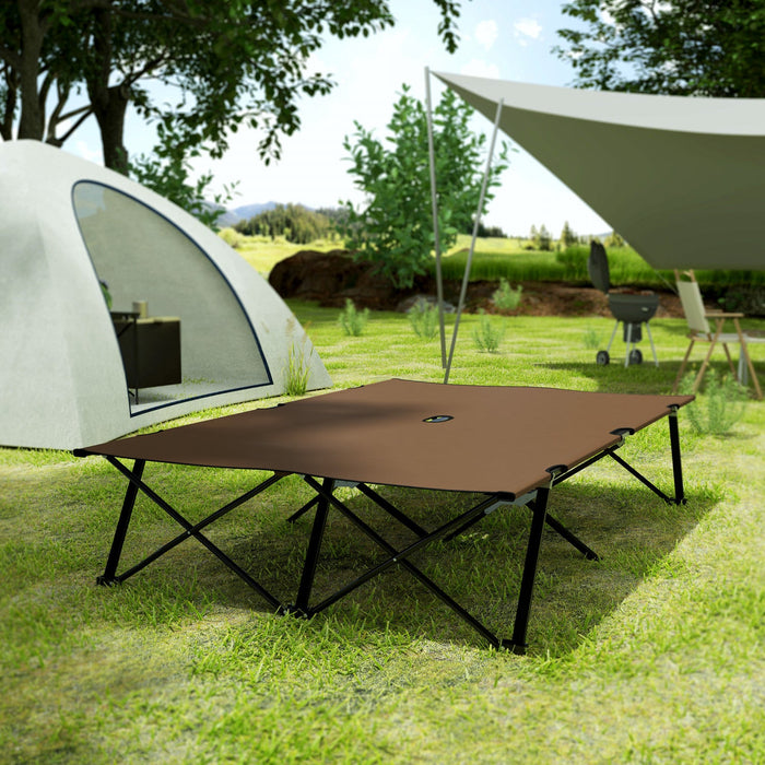 Outsunny 76" Two Person Folding Camping Cot With Carrying Bag, Khaki