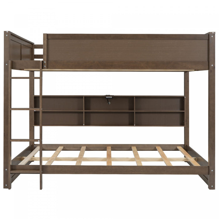 Aaron Wood Bunk Bed With Storage Cabinets And Usb Ports, Queen Size - Antique Wood 
