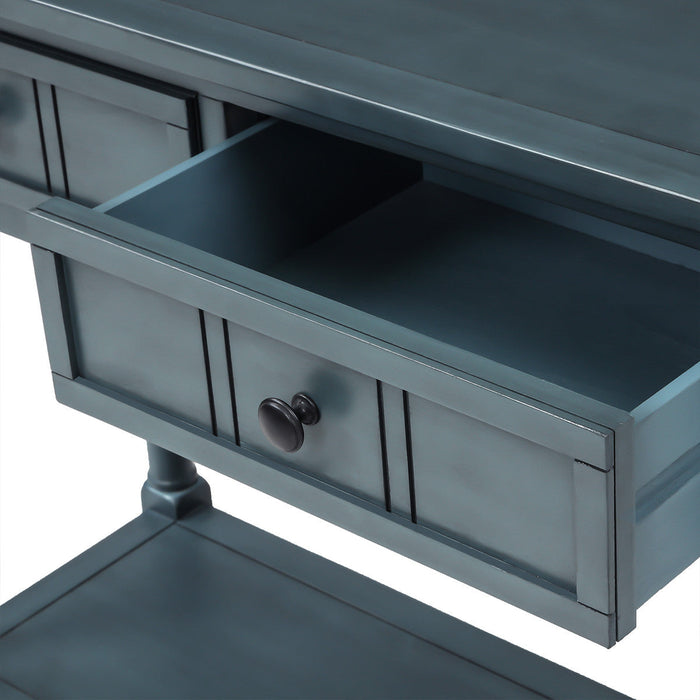 Jeremy Solid Wood Traditional Console Table With Drawers And Shelf - Navy 