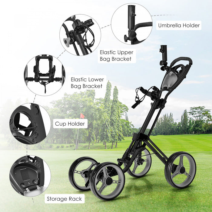 Goplus Folding 4 Wheels Golf Push Cart W/brake Scoreboard Adjustable Handle Gray