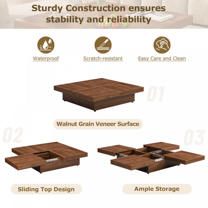 Jack 39.4\" Square Engineered Wood Coffee Table With Sliding Top Storage - Walnut 