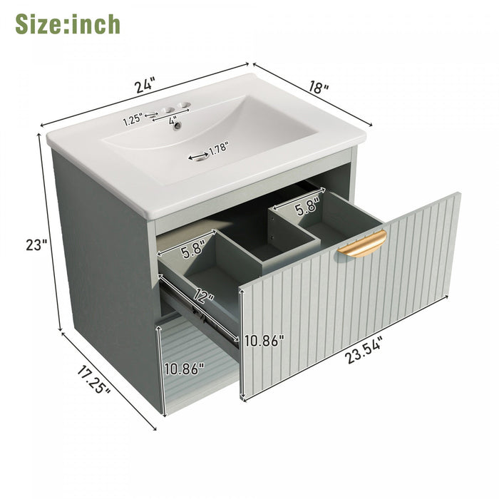 Emily 24\" Modern Wall-mounted Bathroom Vanity With Ceramic Sink - Green 