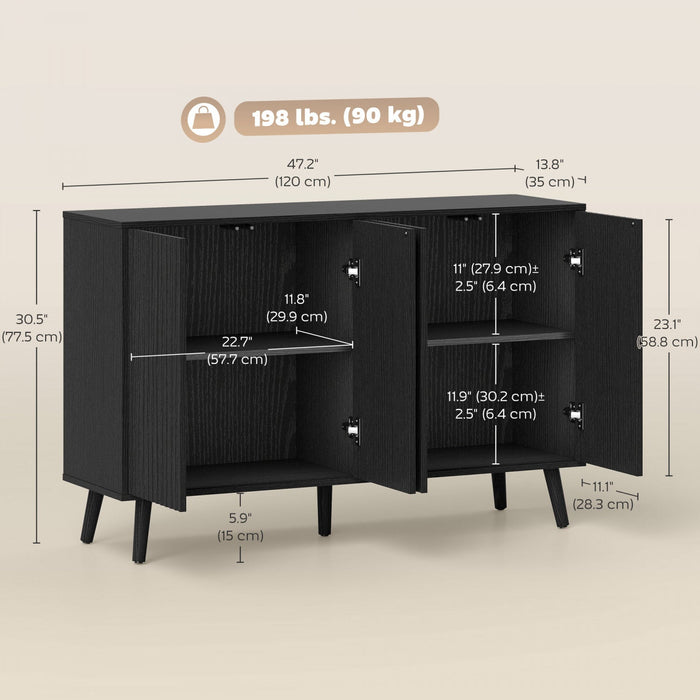 HOMCOM Sideboard, Fluted Buffet Cabinet with Adjustable Shelves, Black