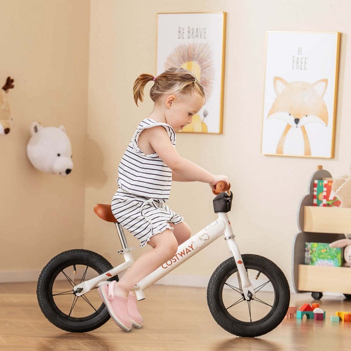 Costway 12 Inch Toddler Balance Bike No Pedal Training Bicycle With Inflatable Rubber Tires White