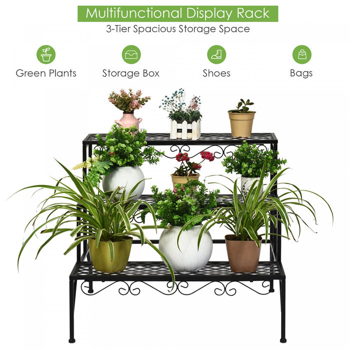 Costway 3 Tiers Metal Plant Stand Ladder Flower Pot Rack Decorative Planter Holder