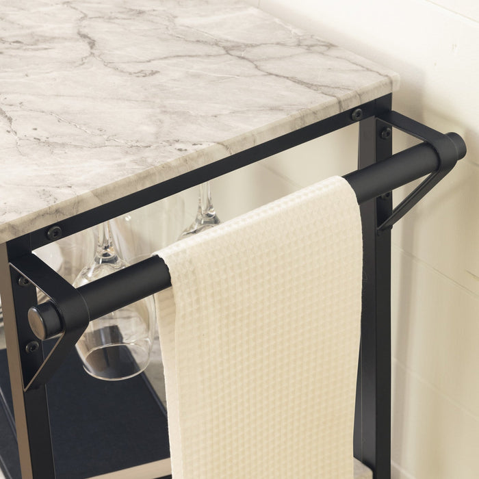 Maliza Bar Cart With Wine Bottle Storage And Wine Glass Rack - Faux Carrara Marble 