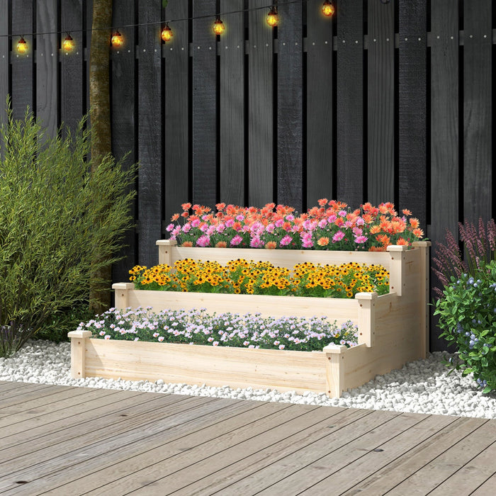 Costway 3-tier Wooden Raised Garden Bed With Open-ended Base Growing Planter For Backyard