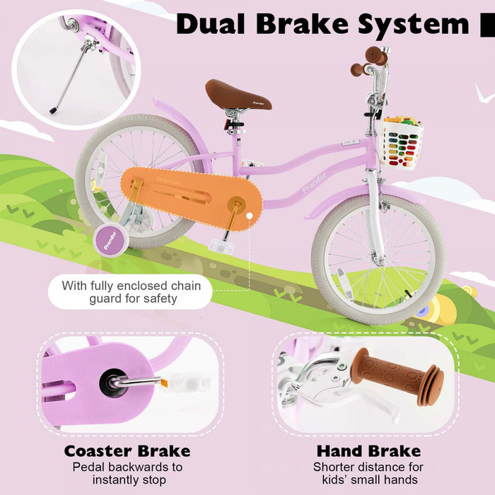 Costway 18" Kids Bike Toddler Bicycle Withtraining Wheel Kickstand For 4-8 Years Purple