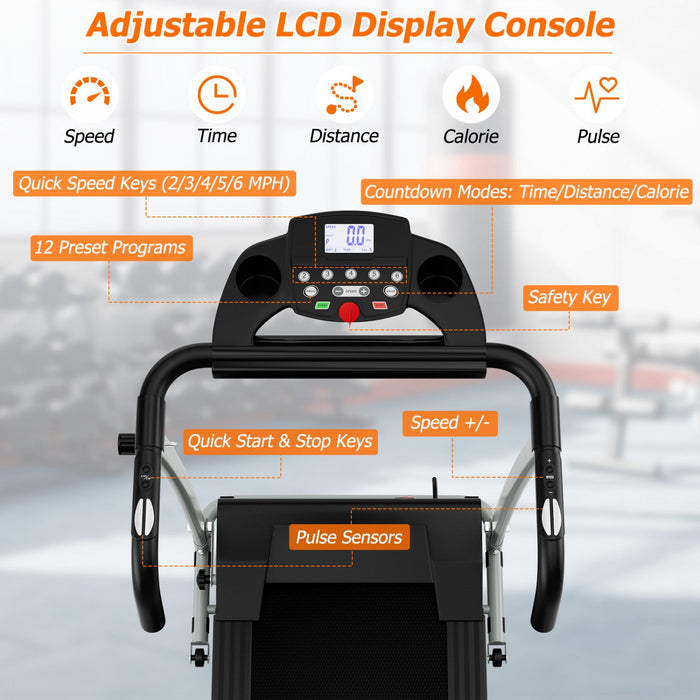 Costway 2 Hp Folding Treadmill Motorized Running Machine 12 Preset Program & Lcd Display Black