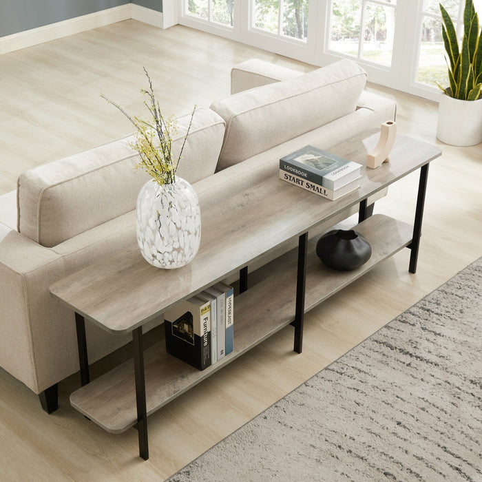 Celine Contemporary Modern 71\" Console Table in Rustic Gray (2-Shelf) 