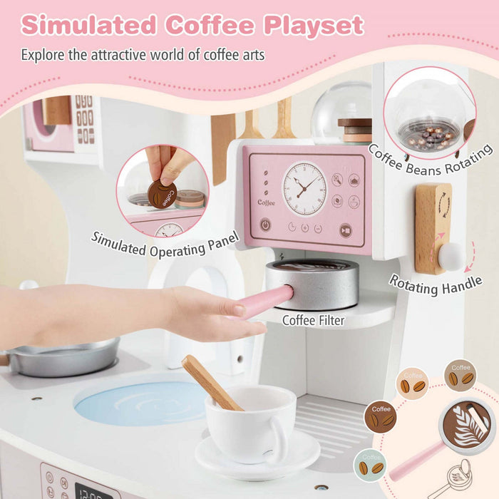 Costway Wooden Kids Kitchen Playset Pretend Play Kitchen With Coffee Maker & Microwave