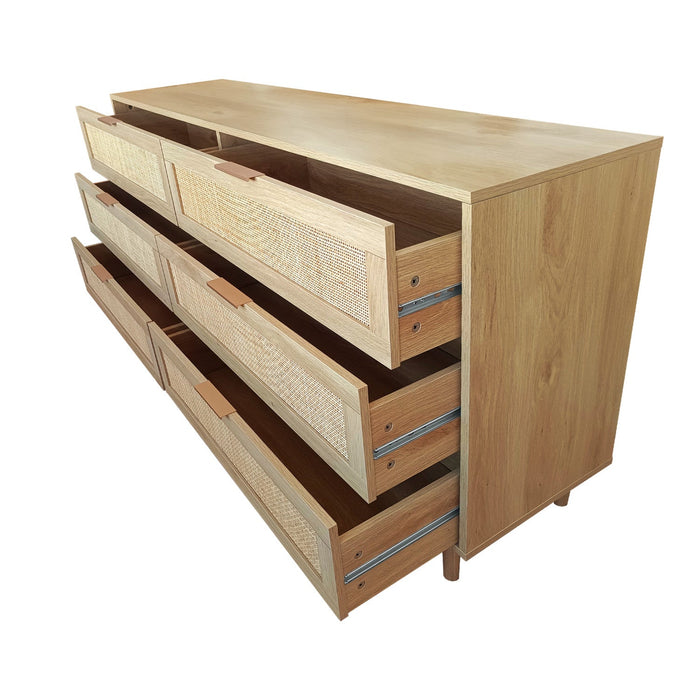 51.18\" Mila Modern 6 Drawer Rattan Storage Cabinet with Engineered Wood Frame - Natural 