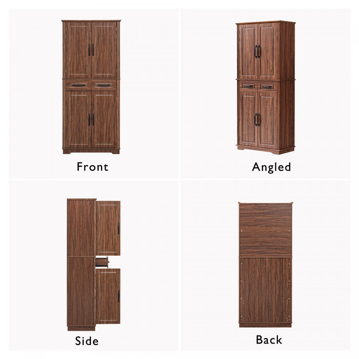 Fabian 72\" Adjustable Shelves Pantry Cabinet With Pull-out Organizers -Brown 