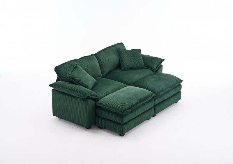 Liam 84.6\" Comfortable Cloud Modular Sofa with Corduroy Upholstered,Green  