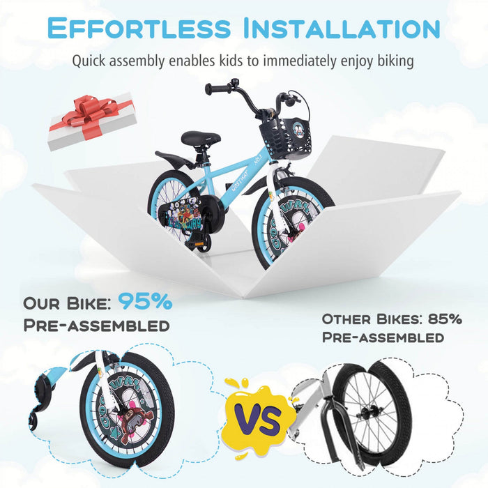 Costway 18" Kid's Bike For 4-8 With Height-adjustable Handlebar & Saddle Handbrake Blue