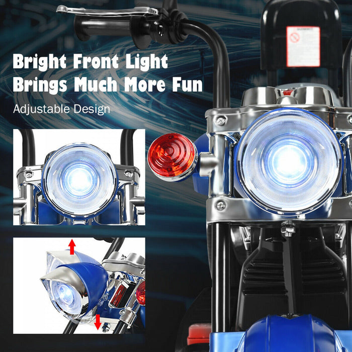 6v Kids Ride On Chopper Motorcycle 3 Wheel Trike With Headlight Blue