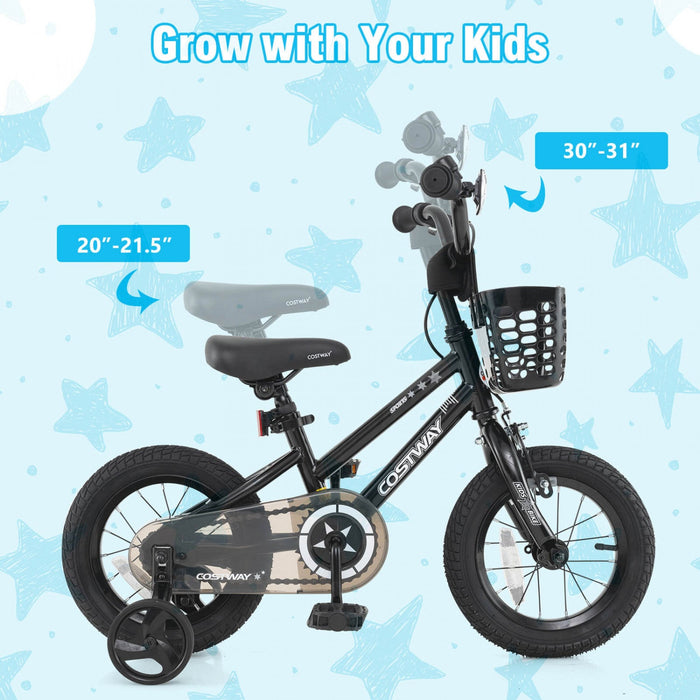 Costway 14" Kid's Bike With Training Wheels Adjustable Handlebar & Seat Handbrake Black