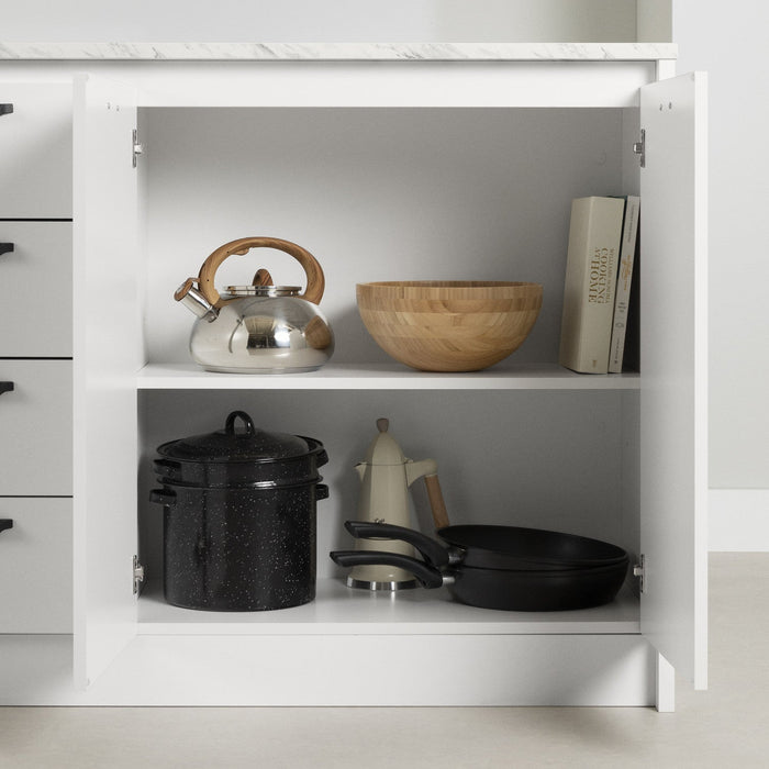 Myro Kitchen Island With Storage - Faux White Marble And White 