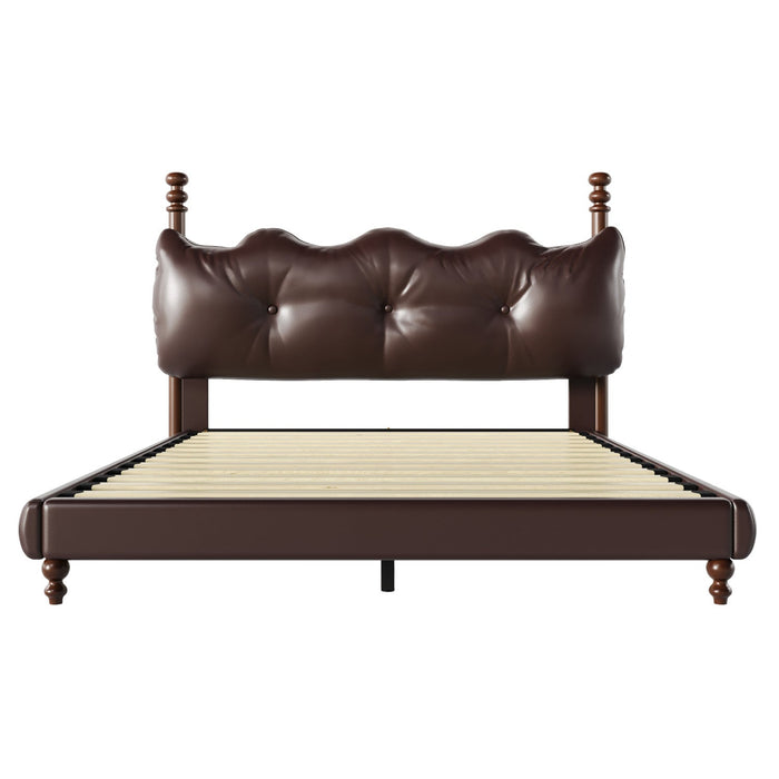 Emma Faux Leather Platform Bed Frame with Headboard,Queen Size,Dark Brown Queen Bed  