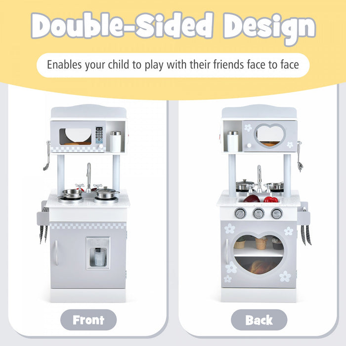Costway Kids Kitchen Playset Pretend Wooden Play Kitchen With Icedispenser&stovefor Toddler