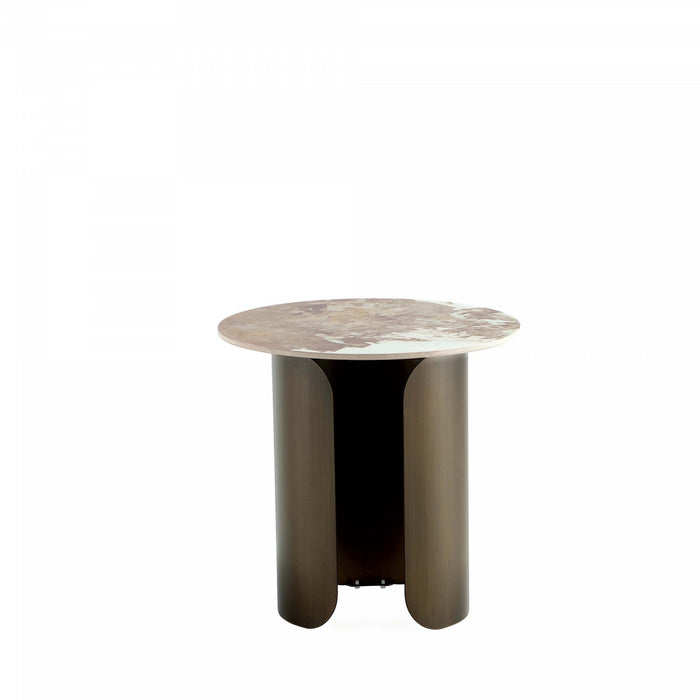 Monica Modern Glam Sintered Stone Top End Table in Bronze 