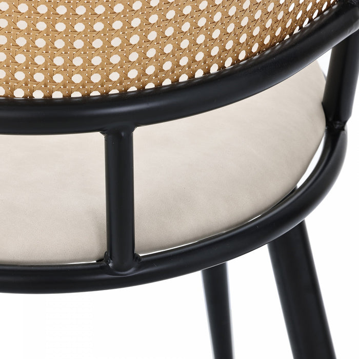 Oliver Modern Dining Chairs with PU Upholstered and PE Rattan Backrest Set of 4,Black  