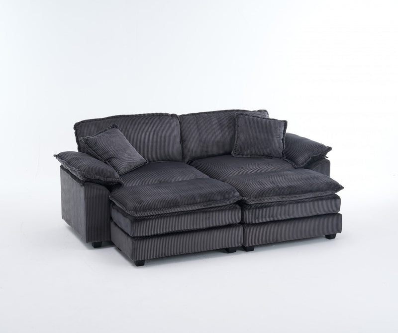 Liam 84.6\" Comfortable Cloud Modular Sofa with Corduroy Upholstered,Grey  