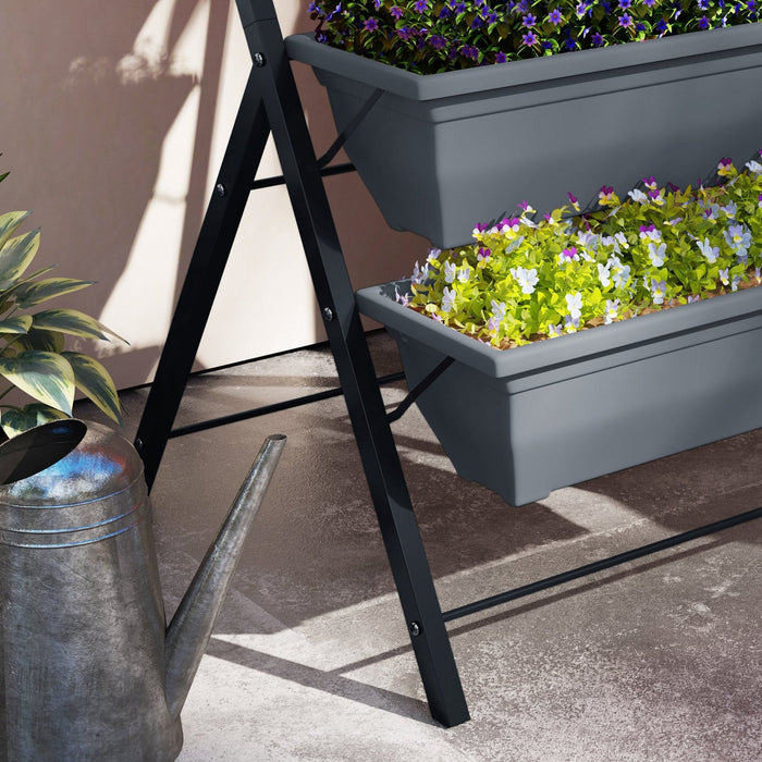 Outsunny 5-Tier Raised Garden Bed Plant Flower Pots w/ Leaking Holes Grey