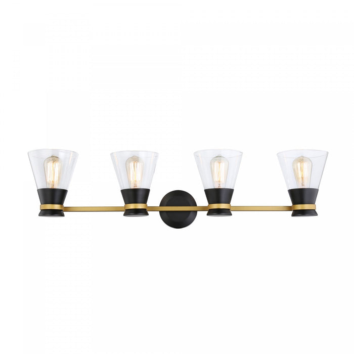 Kanata Black & Brushed Brass 4-Light Bathroom Vanity Light