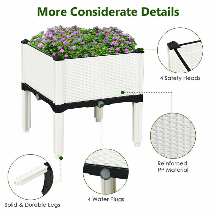 Costway Set Of 4 Raised Garden Bed Elevated Flower Vegetable Herb Grow Planter Box White