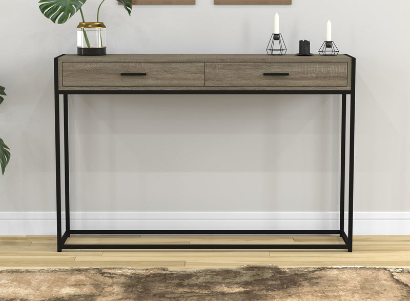 48” Modern Console Table With 2 Drawers - Dark Taupe With Black Metal 