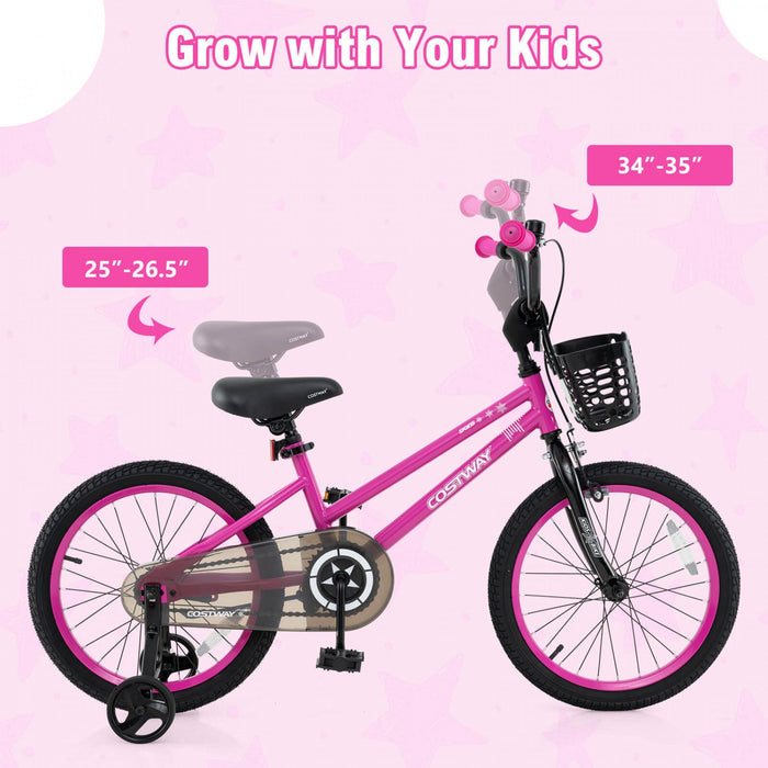 Costway 18" Kid's Bike With Training Wheels Adjustable Handlebar & Seat Handbrake Pink
