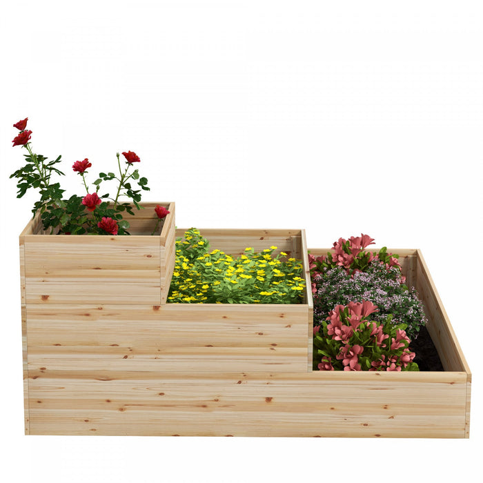 Outsunny 3-tier Wooden Raised Garden Bed Kit With Non-woven Fabric Liner, Outdoor Elevated Planter B