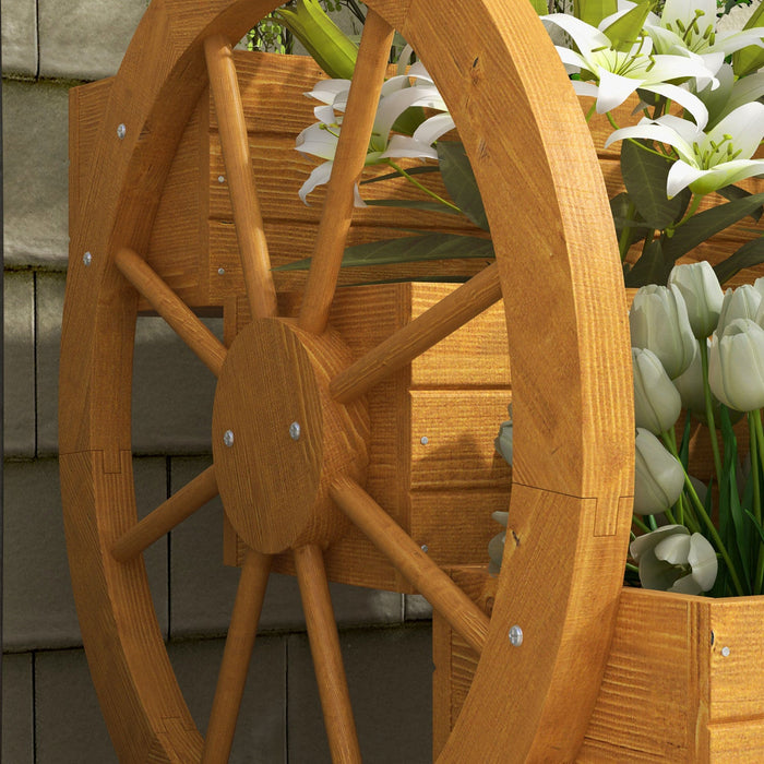 Outsunny Wooden Wagon Planter Box, Decorative 3-tier Raised Garden Bed